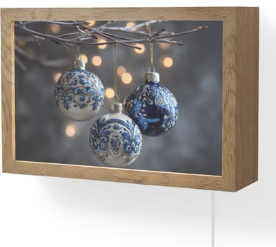Wandlamp 30x20 cm - Oplaadbaar - Kerstbal - Versierd - Blauw - Wandlampen binnen woonkamer - Slaapkamer lamp met kabel - Decoratieve nachtlamp - Vloerlamp snoer
