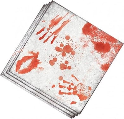 Fiestas Halloween tafeldecoratie servetten - 12x stuks - bloederige print - 33 x 33 cm - Horror thema - Papier