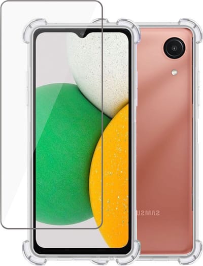 Hoesje geschikt voor Samsung A03 Core + Screenprotector – Tempered Glass - Extreme Shock Case Transparant