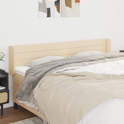 vidaXL - Hoofdbord - met - randen - 163x16x78/88 - cm - stof - crèmekleurig