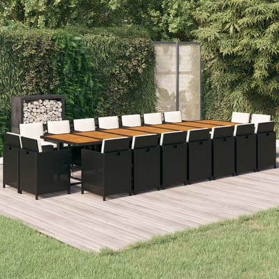 vidaXL - 19-delige - Tuinset - met - kussens - poly - rattan - zwart