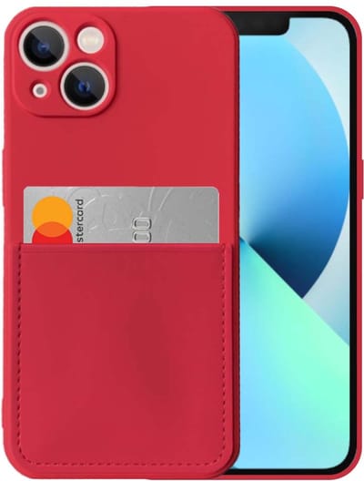 Smartphonica iPhone 13 Mini siliconen hoesje met pashouder en zachte binnenkant - Rood geschikt voor iPhone 13 Mini