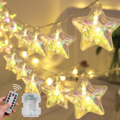 Verlichte Sterren Slinger 3 m met 20 LED Lichten voor Kerstdecoratie, Oplaadbaar en Waterdicht, Ideaal voor Binnen en Buiten Feesten en Tuinversiering
