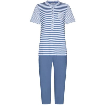Pastunette - Pyjama - Stone Blue - Katoen - Blauw/Wit - Knoopsluiting - Maat 50