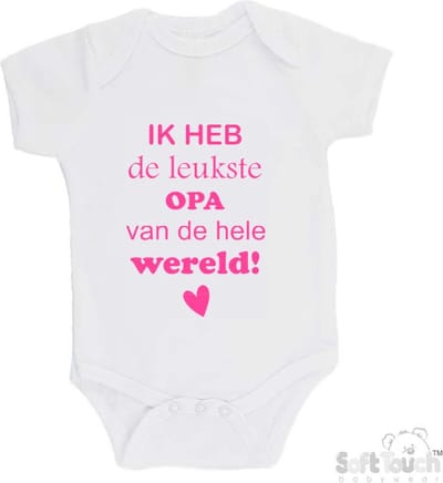 100% katoenen Romper "Ik heb de leukste opa van de hele wereld" Meisjes Katoen Wit/roze Maat 56/62