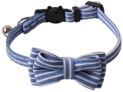 Kattenhalsband - Puppyhalsbandje met strik Blauw streep denim - Katten halsband - met strik