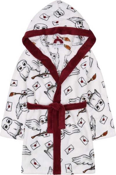 Harry Potter Hedwig - Kinderbadjas met Capuchon, Vastgebonden, Wit OEKO-TEX / 116-122