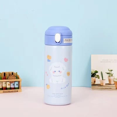 380ML Roestvrijstalen Thermos Vacuümfles Schattige Cartoon Thermische Waterfles voor Meisjes Geïsoleerde Bekers met Rietje Tumbler Drinkware 380ml white