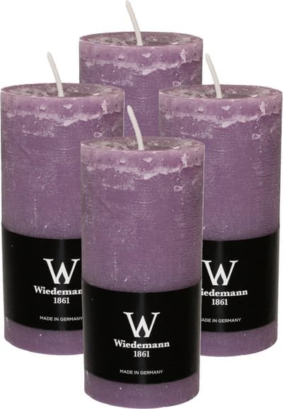 Wiedemann Cilinderkaars/stompkaars - 4x - rustieke kaars - paars - 6 x 12 cm - 42 branduren