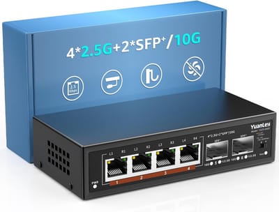 6-poorts 2.5G Umanaged Ethernet-switch met 4 x 2.5G Base-T en 2 x 10G SFP, ventilatorloos, desktop en wandmontage