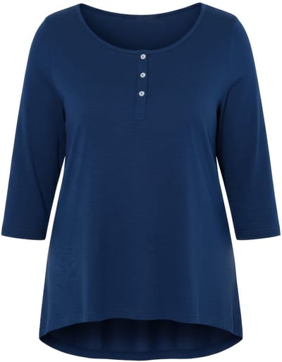 Angel of Style - Dames - T-shirt A-lijn Henley knoopsluiting 3/4-mouwen - Donkerblauw - Maat 42