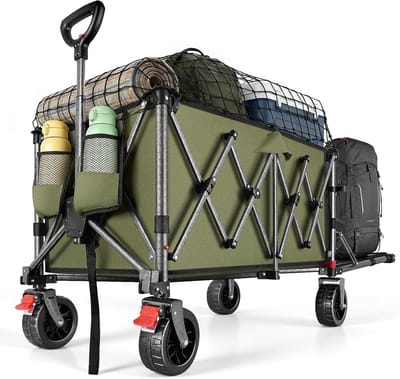 Opvouwbare bolderkar - Transportwagen opvouwbaar - Spullen vervoeren - 4-weg vouwtechniek - 250 liter - Olijfgroen