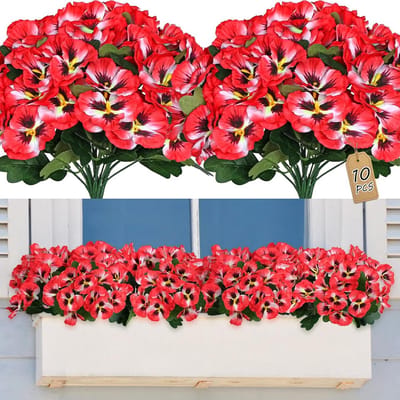 Kunstbloemen 10 Bundels - Rode Balkonplanten - UV-bestendig - Perfect voor Tuin en Balkon - SnelShoppen