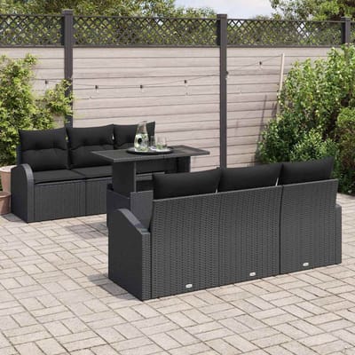 vidaXL Tuinbank Set met kussen met opslag 7 pcs Zwart Poly Riet