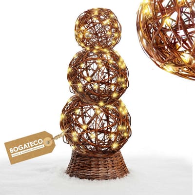 BOGATECO | Wilgen sneeuwpop kerstdecoratie met led verlichting, 140 cm hoog