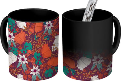 Magische Mok - Foto op Warmte Mokken - Koffiemok - Bloemen - Herfst - Patroon - Magic Mok - Beker - 350 ML - Theemok