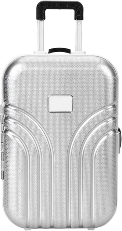 Mini Trolley Koffer voor Poppen, Open en Sluit Handbagage, Simulatie Rollende Koffer Speelgoed, Zilver, Geschikt voor Kinderen