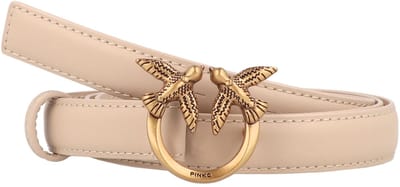 PINKO Leren Riem Love Berry H2 Belt W80 Beige - Smoke Grey - Antique Gold