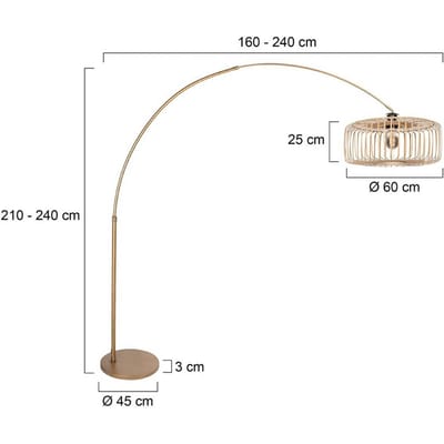 Bronskleurige Vloerlamp van Bamboe en Metaal, Hoogteverstelbaar, Draaibaar en Kantelbaar, Breeza-Beache 4310BR - Steinhauer, Klassiek Design