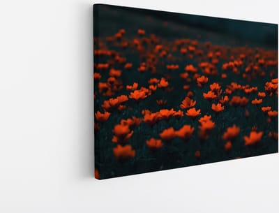 Saammp Canvas Schilderij - Oranje Bloemenveld - Natuur - Abstract - Kleurrijk - 45x30 - Foto op canvas - Wanddecoratie - Muurdecoratie Woonkamer - Kantoor Decoratie