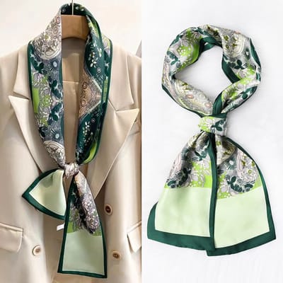 Zijden sjaal-stijl zijden sjaal voor dames - Kleurblokkenprint - Fris en delicaat - Decoratieve shawl over shirts -29，14*150CM