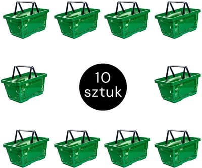 Mega-M Winkelmandjes Set - 10 Stuks - 22 Liter - Groen - Stapelbaar - Dubbele Handgreep - Duurzaam Kunststof - Professioneel