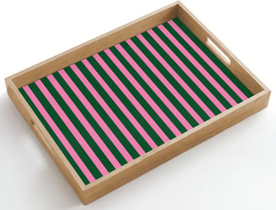 Dienblad hout 50x35 cm - Schootdienblad - Verticale strepen - Groen - Roze - Borrelplank rechthoek - Plateau dienbladen