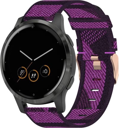 By Qubix - Geschikt voor Garmin bandje - 18mm - Geschikt voor Garmin Venu 3s / Vivoactive 4s / Venu 2s / Vivomove 3s / Forerunner 255s / 265s - Canvas nylon bandje - Paars