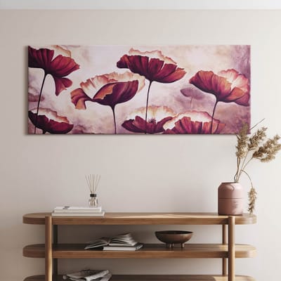 Wallfluent Foto Op Canvas Bloemen bloeiende klaprozen - 125 x 50 cm - Roze Schilderijen Op Canvas Doek - Bloemen en Planten Canvas Doek Foto - Natuur Print Van Doek - Bloemen en Planten Canvas Schilderij