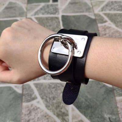 Zwarte leren polsband armband manchet Goth Gothic Bar Punk armbanden Dames Heren armbanden kunnen worden aangepast Sieraden gray
