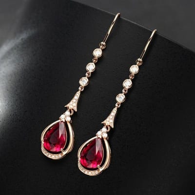 POMOiii Charms Lange Oorbellen Voor Vrouwen Waterdruppelvormige Edelsteen Robijn Elegante Vrouw rood