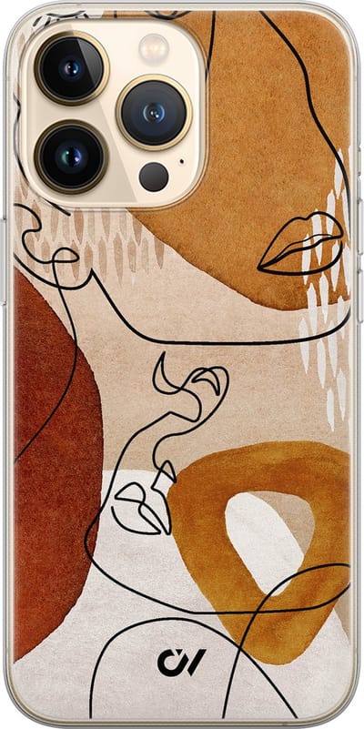 Hoesje geschikt voor Apple iPhone 13 Pro - Abstract Shape Faces - - Bruin - Apple Soft Case Telefoonhoesje - TPU Back Cover - Casevibes