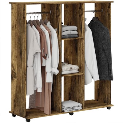 HOMCOM Kledingrek op wielen - Spaanplaat - 120x40x128cm - Bruin