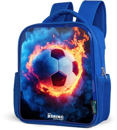 NoBoringSuitcases.com® - Rugzak blauw - Schooltas jongens - Voetbal in vuur en ijs - Kinder rugtas jongen - Boekentas kind - Kinderrugzak voor school - Schoolrugzak