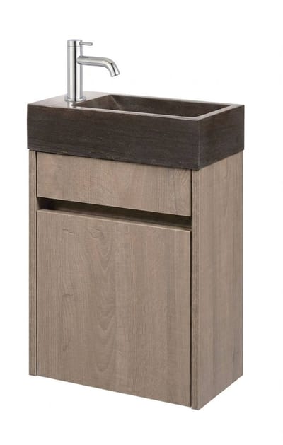 Saqu Florence fonteinmeubel toffee incl. natuurstenen fontein en chromen kraan links