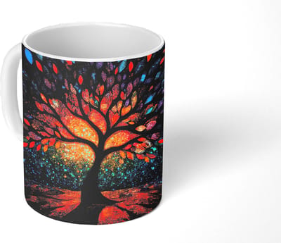 Mok - Koffiemok - Mozaïek - Kleurrijk - Boom - Takken - Mokken - 350 ML - Beker - Koffiemokken - Theemok