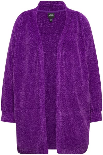 Ulla Popken - Dames - Chenille-cardigan oversized V-hals open vorm - Donkerpaars - Maat 46+