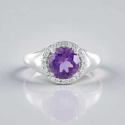 Cavill - Zilveren ring 925 sterling platina-gecoat - Siberische amethist 1,67 ct rond - 22 fonkelende zirkonia 0,29 ct - Elegant paars statement ring