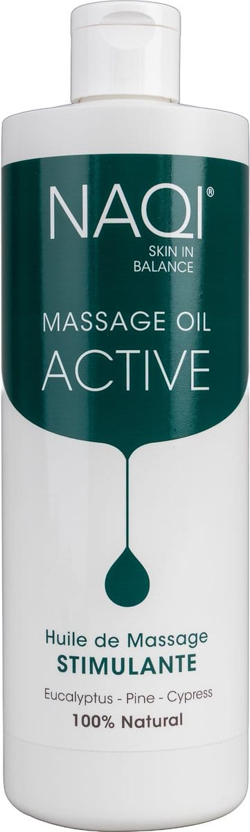 NAQI Massage Olie Active 500ml - hypoallergeen - activerend - stimulerend - langdurige (sport) massages - huidverzorgend - 100% natuurlijk