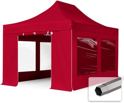3x4,5 m Easy Up partytent Vouwpaviljoen, PREMIUM staal 40mm met zijwanden (panorama), rood