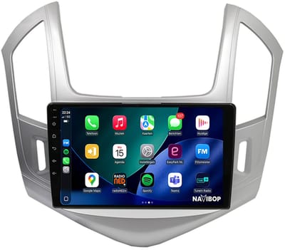Geschikt voor Chevrolet Cruze Zilver (2012 t/m 2015) | 9 inch Android 15.0 CarPlay autoradio | Draadloos CarPlay & Android Auto | 2GB RAM + 32GB | Mic, Camera (AHD) & DAB+ | Bluetooth & WiFi | NAVIBOP NB-1143 | Bouwjaar 2012 t/m 2015