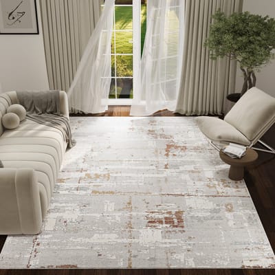 TAPISO Trend Tapijt Laagpolig - Modern Tapijt Hoge Kwaliteit - Elegant Woonkamer Tapijt in Grijs Crème met Bruin - Abstract Patroon - Easy-Care Tapijt - OEKO-TEX 80x150