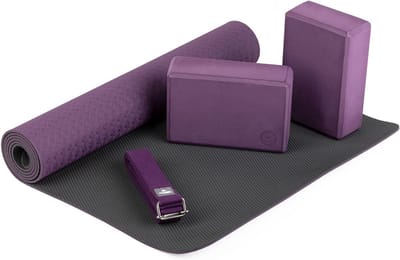 Yoga Starter Set compleet | Set bestaande uit: 1 yogamat van TPE, 2 yoga-blokken van EVA (schuimrubber) en 1 yogariem van katoen | beginnersset voor yoga-beginners