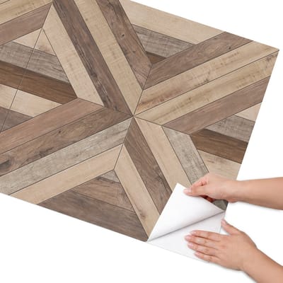 Coloray Meubel Wrap Folie - Bruin Meubelfolie - 75x150 cm - Decoratiefolie Houten puzzel - Meubel Wrap Folie - Geometrische Meubelfolie - Plakfolie Meubels - Keuken decoratie - Texturen