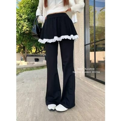 Koreaanse Kant Casual Broek voor Dames In Lente en Zomer Nieuw Ontwerp, Uitlopende Taille Broek Drapé, Slanke Vloerbroek XXXL zwart