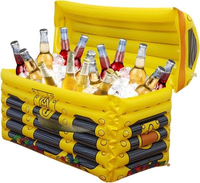 Opblaasbare koeler - Schatkist koeler - Feestelijke koeling - Uniek schatkist ontwerp - 60x30x38 cm - Geel