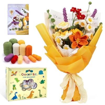 Complete haakstarterset voor bloemen - beginnerspakket met video's en extra garen