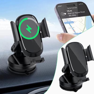 Telefoonhouder Auto met 15W Qi Draadloze Oplader – Zuignap | Voorruit | Dashboard | Universeel | Wireless Car Holder