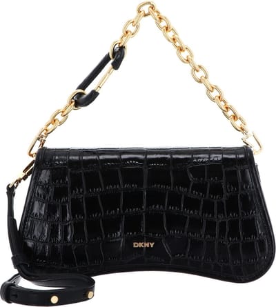 DKNY Leren Schoudertas Handtas Adria Clutch Blk / Gold Zwart