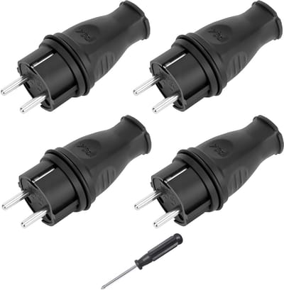 Set van 4 Schuko Stekkers met Aarding, IP44 Waterdicht voor Buiten